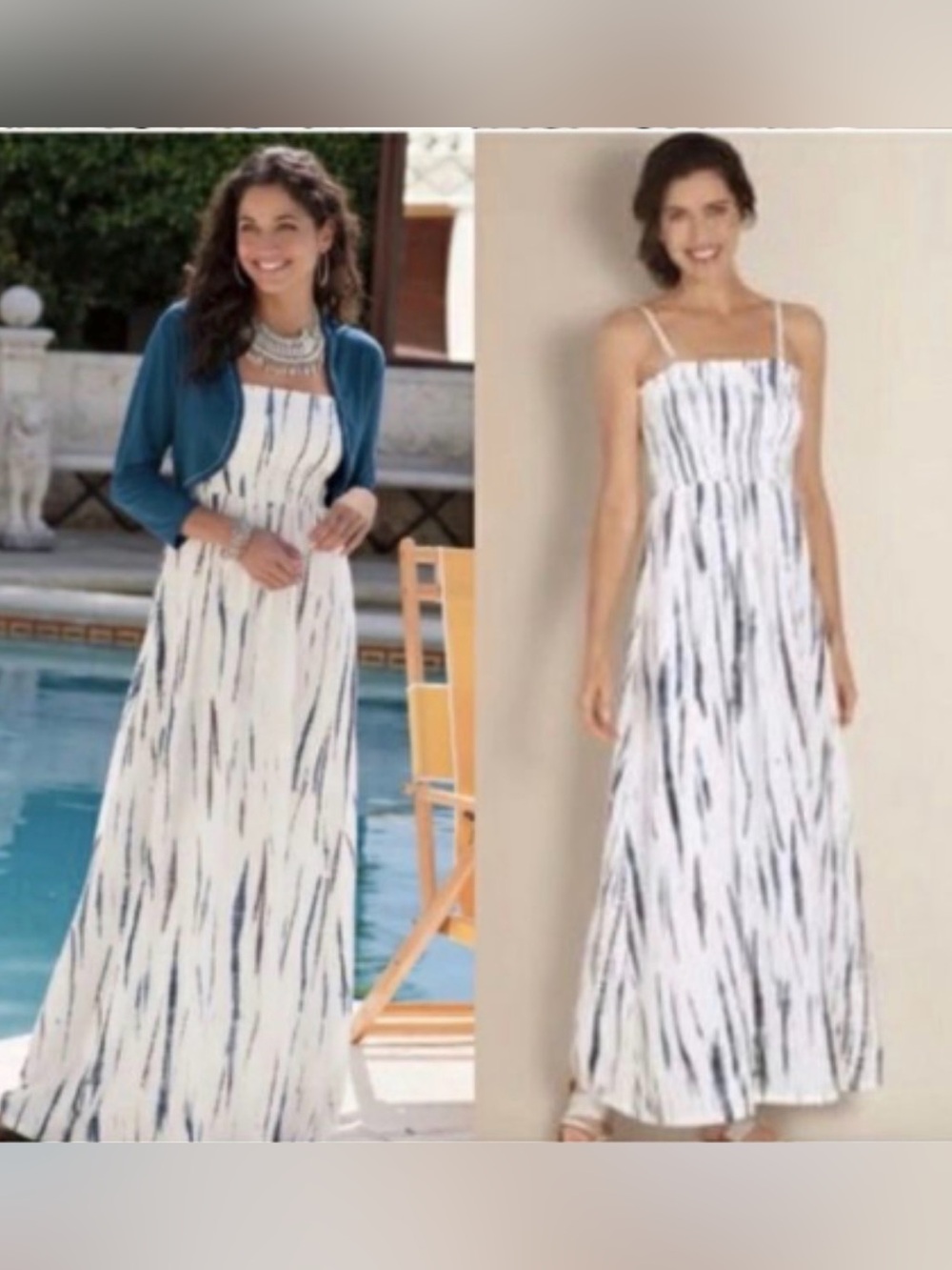 Soft Surroundings M Maxi Dress Tie Dye Striped Spaghetti Straps Smocked Bodice